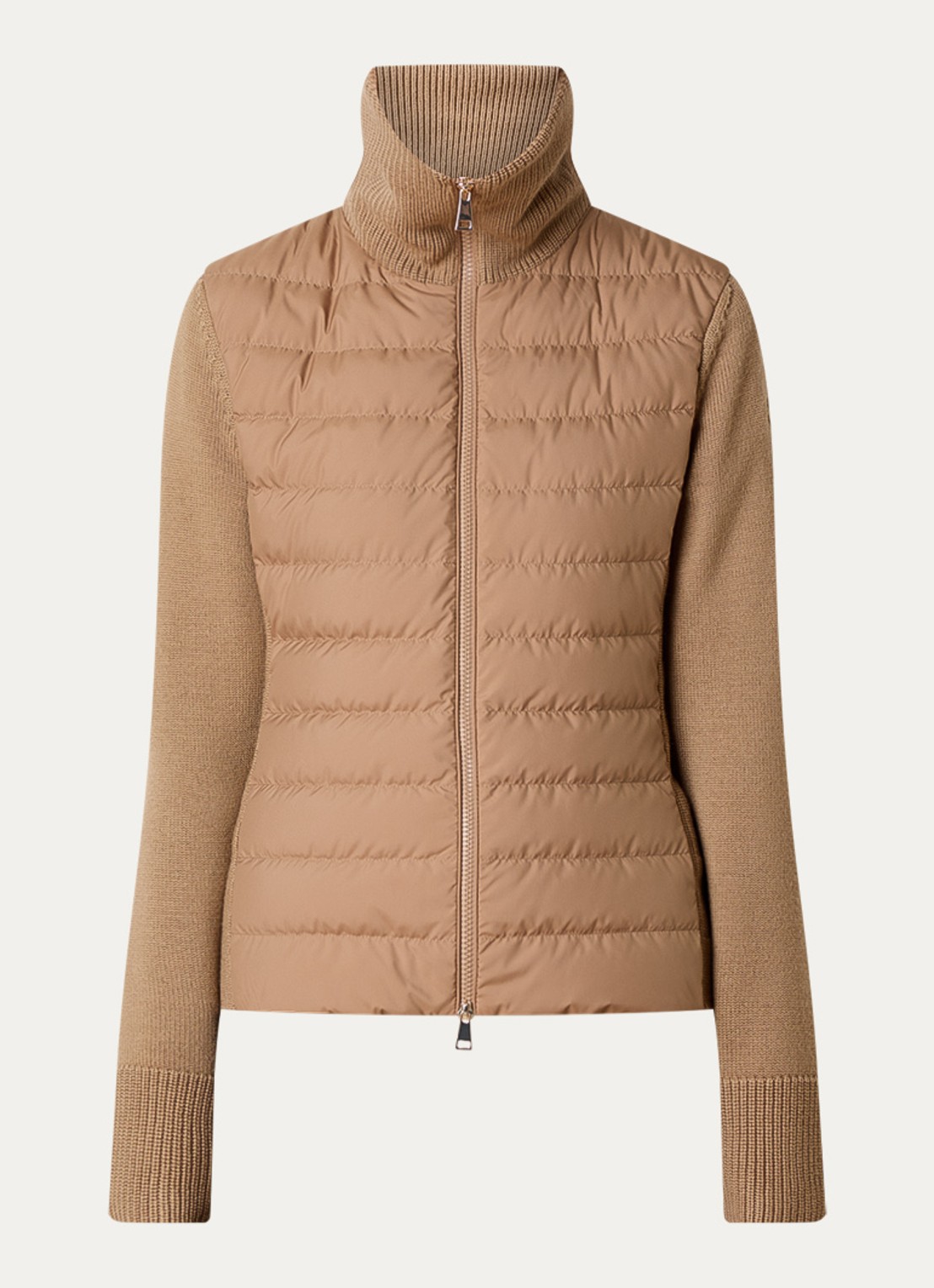 Moncler Tricot fijngebreid vest van scheerwol met gewatteerd voor- en achterpand - voorkant 2 camel