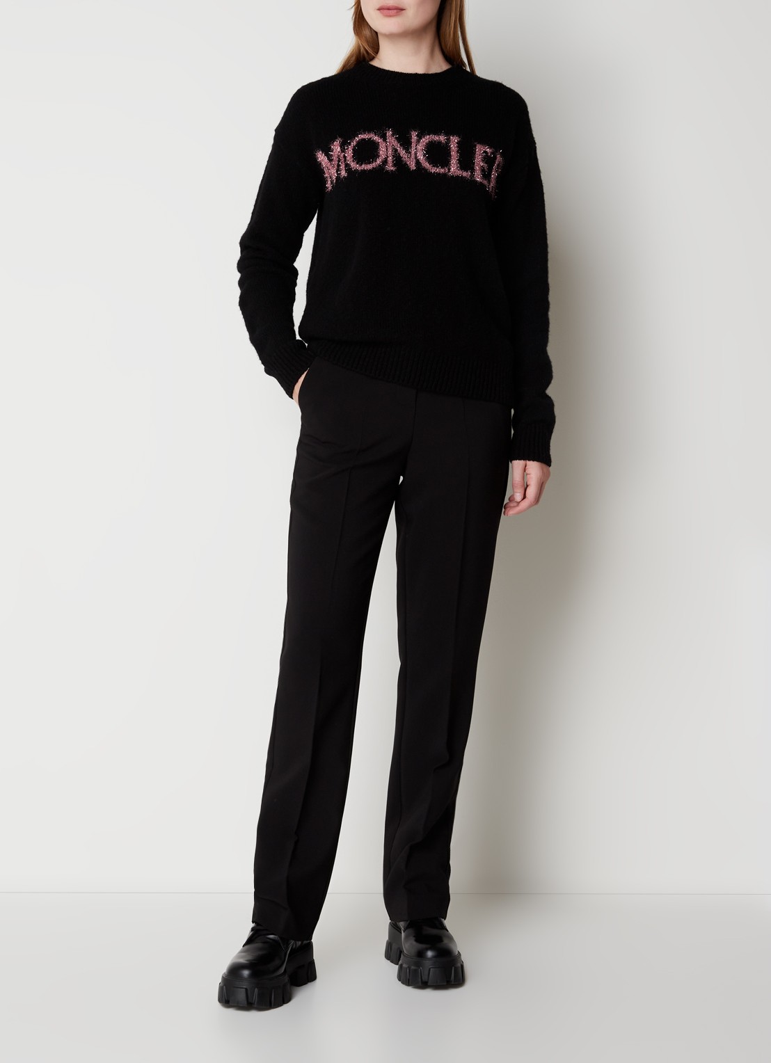 Moncler Trui van wol met logo - voorkant 5 zwart