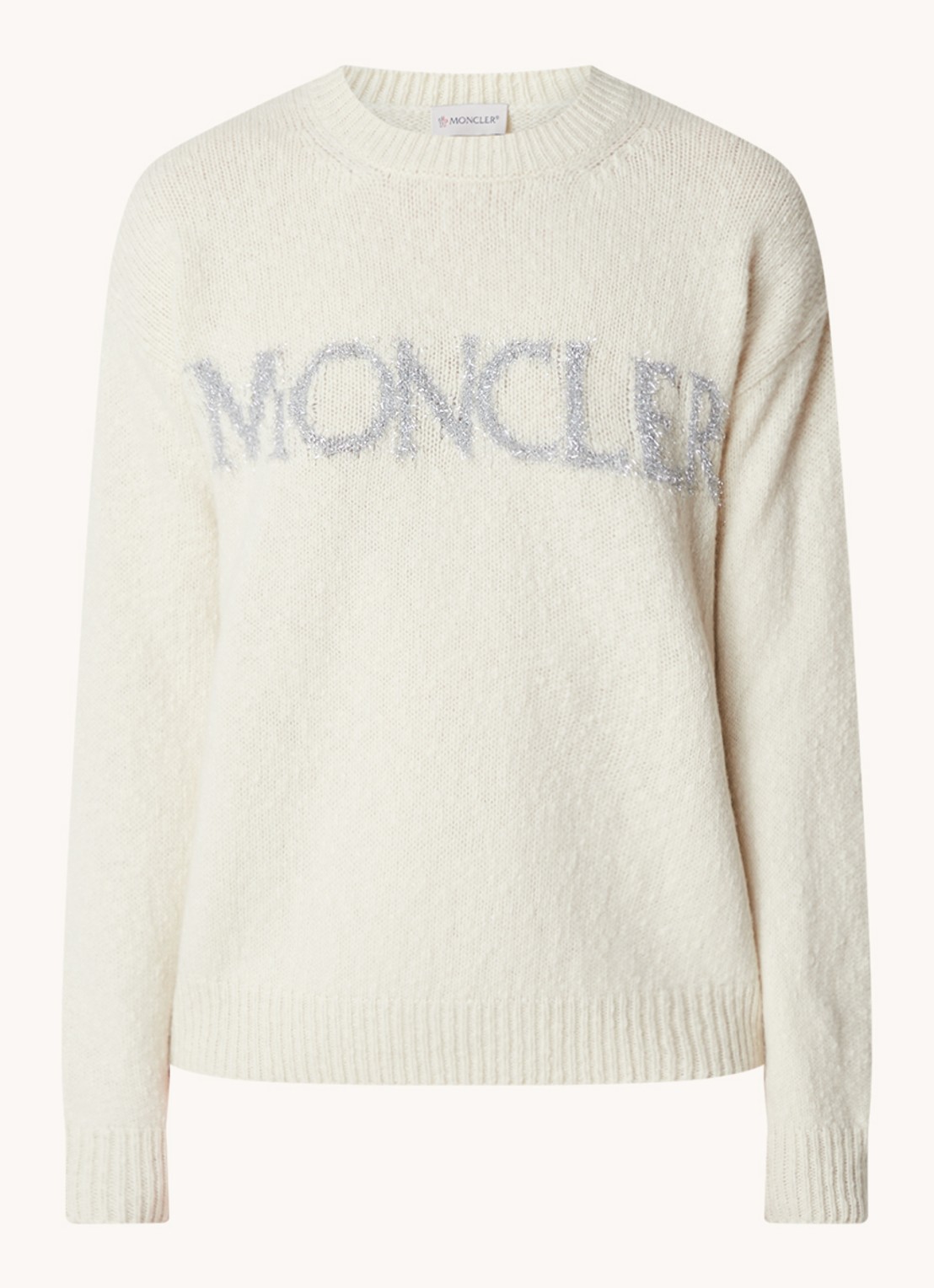 Moncler Trui van wol met logo - voorkant vanillegeel
