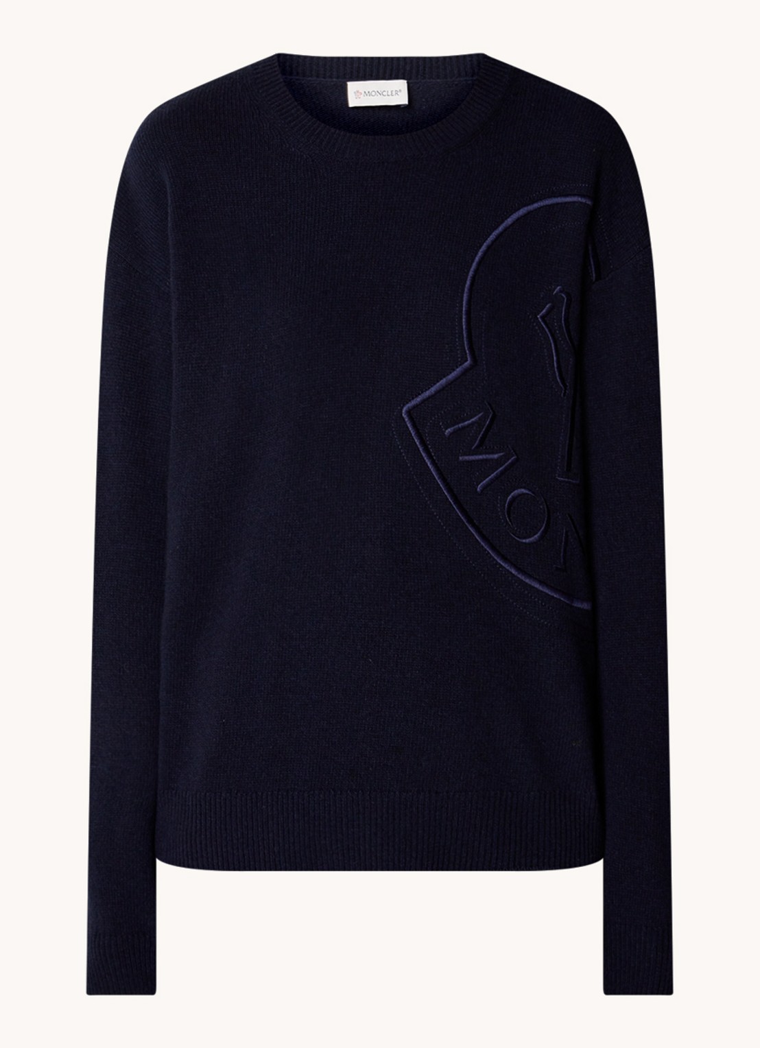 Moncler Trui van wol met logo - voorkant 4 donkerblauw