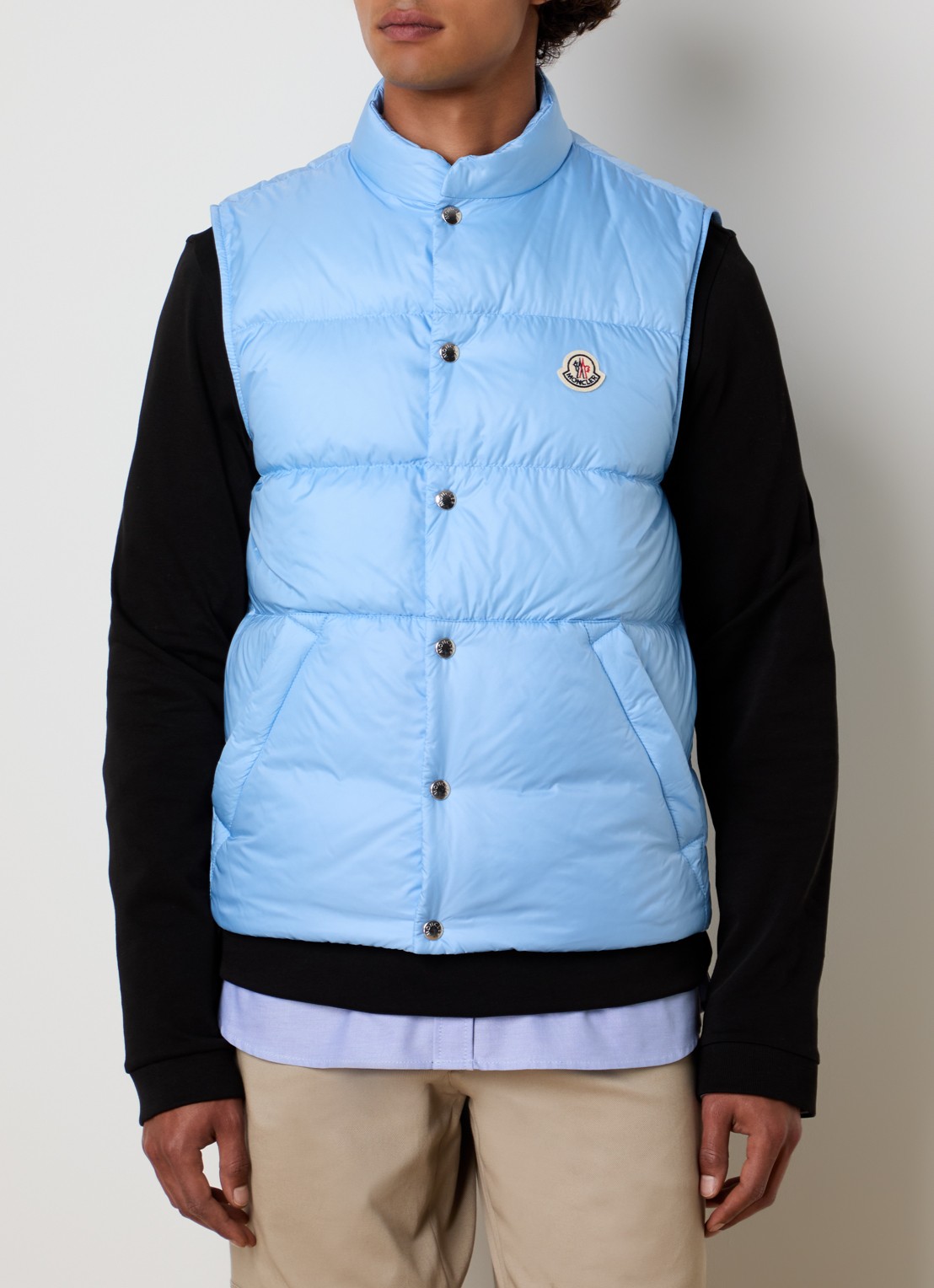 Moncler Tuquerouye gewatteerde bodywarmer met donsvulling en logo - detail 4 blauwgrijs