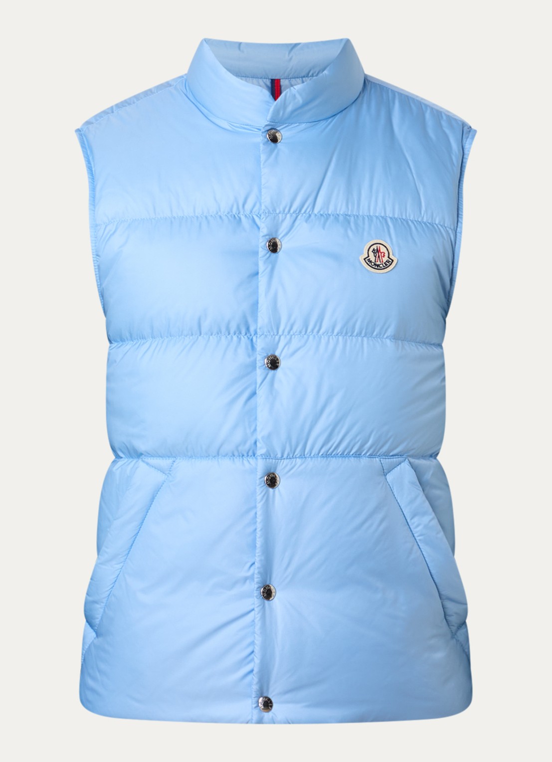 Moncler Tuquerouye gewatteerde bodywarmer met donsvulling en logo - voorkant blauwgrijs