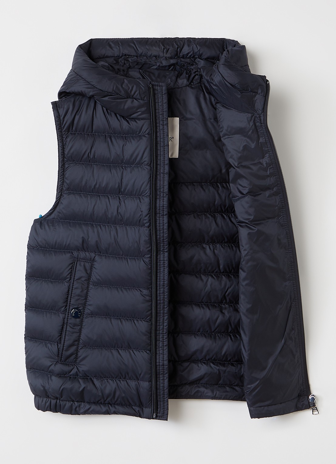 Moncler Uzay gewatteerde bodywarmer met donsvulling en capuchon - voorkant 2 donkerblauw
