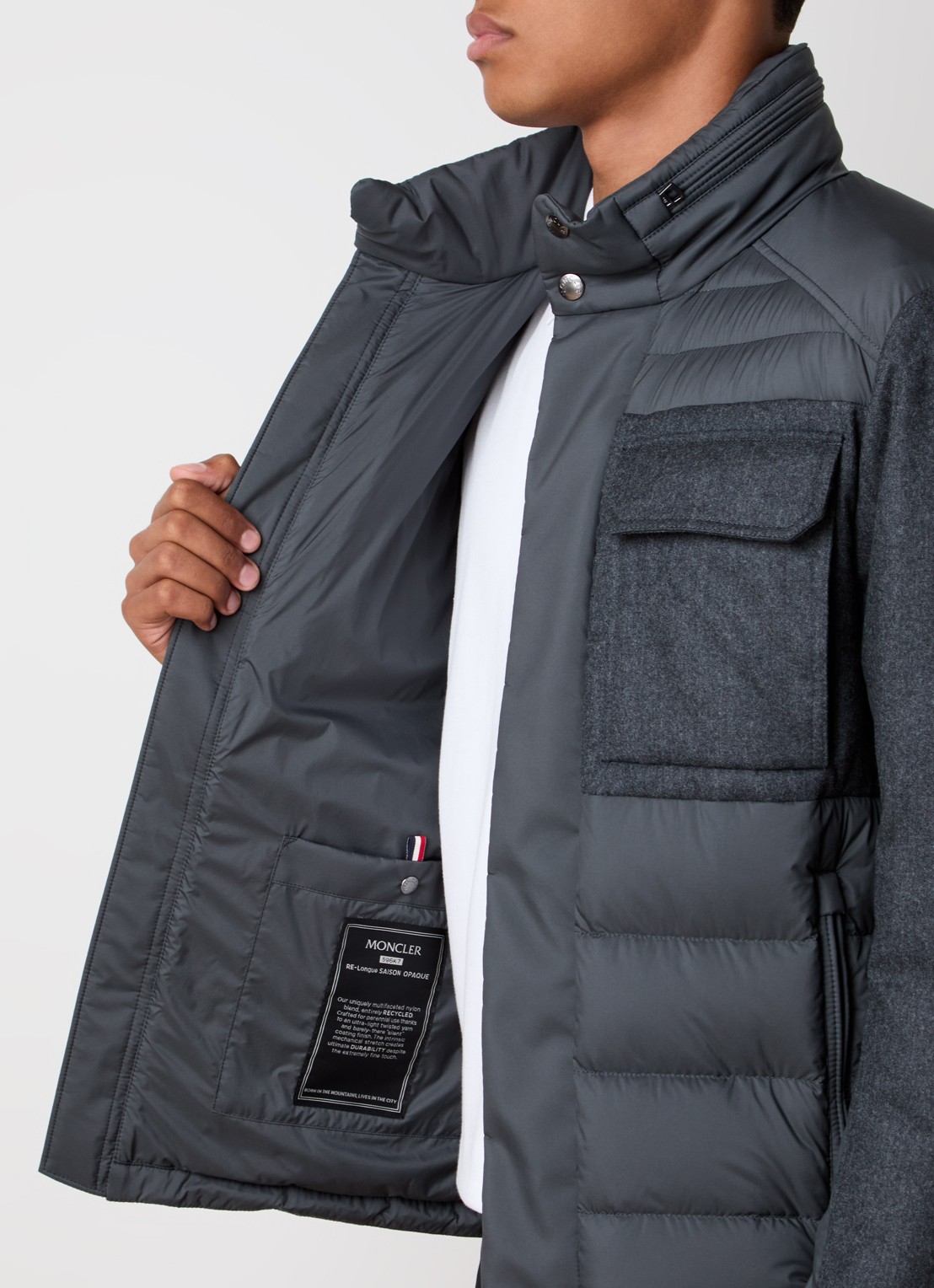 Moncler Vallanta gewatteerde jas met opbergbare capuchon - detail 5 grijs