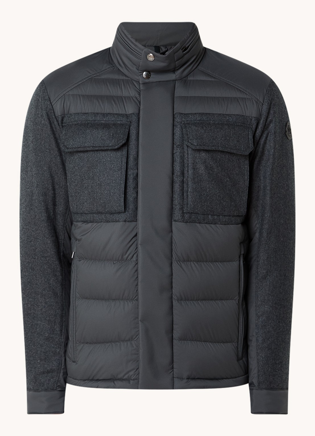 Moncler Vallanta gewatteerde jas met opbergbare capuchon - voorkant grijs