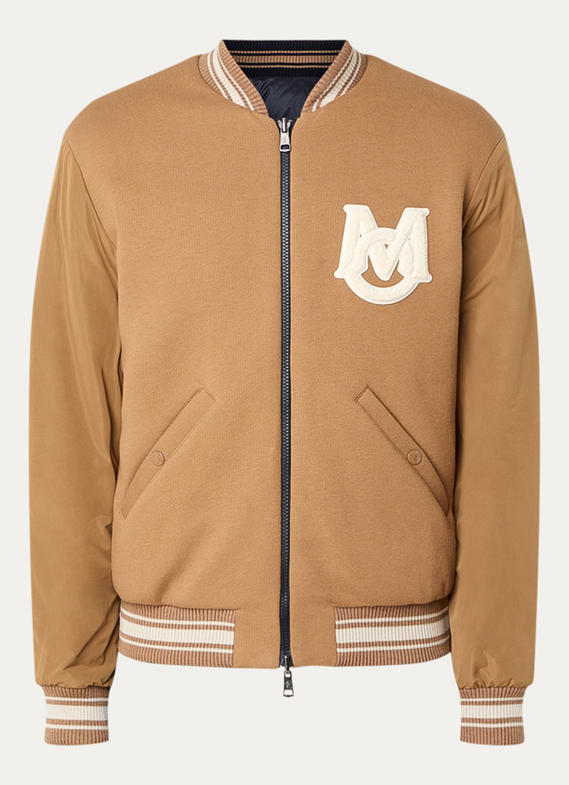 Moncler Vennes reversible baseball jack met donsvulling en logo - voorkant 4 cognac