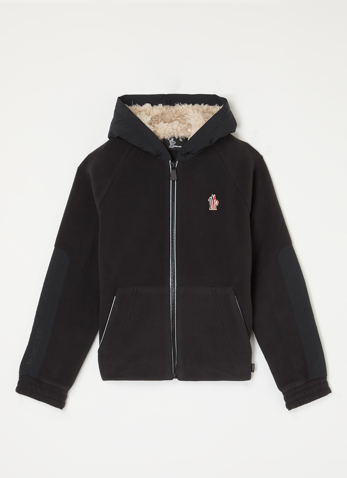 Moncler Vest van fleece met capuchon - voorkant zwart
