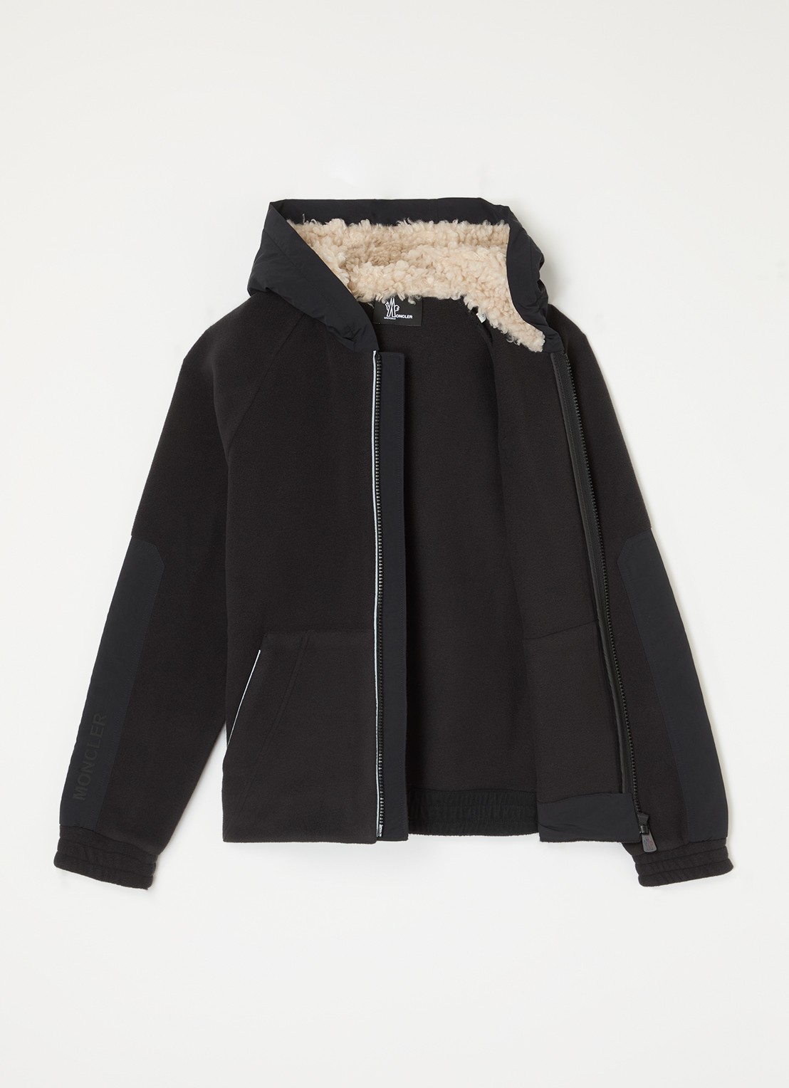 Moncler Vest van fleece met capuchon - voorkant 2 zwart