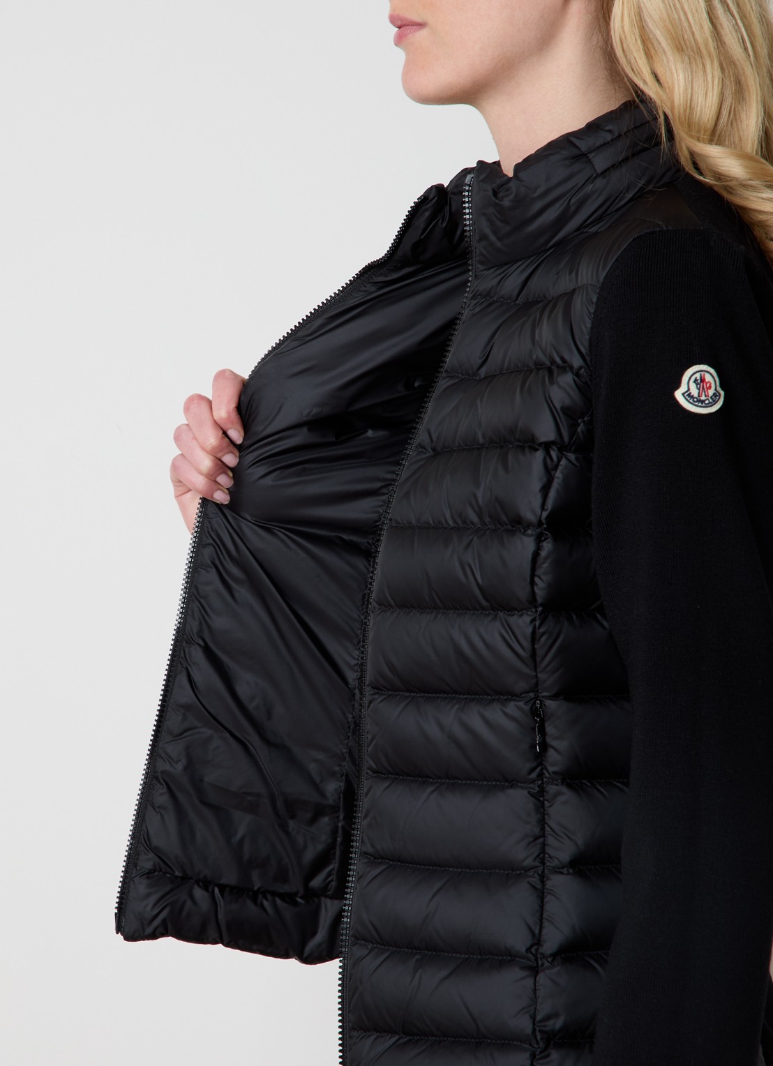 Moncler Vest van scheerwol met gewatteerd voorpand - detail 2 zwart