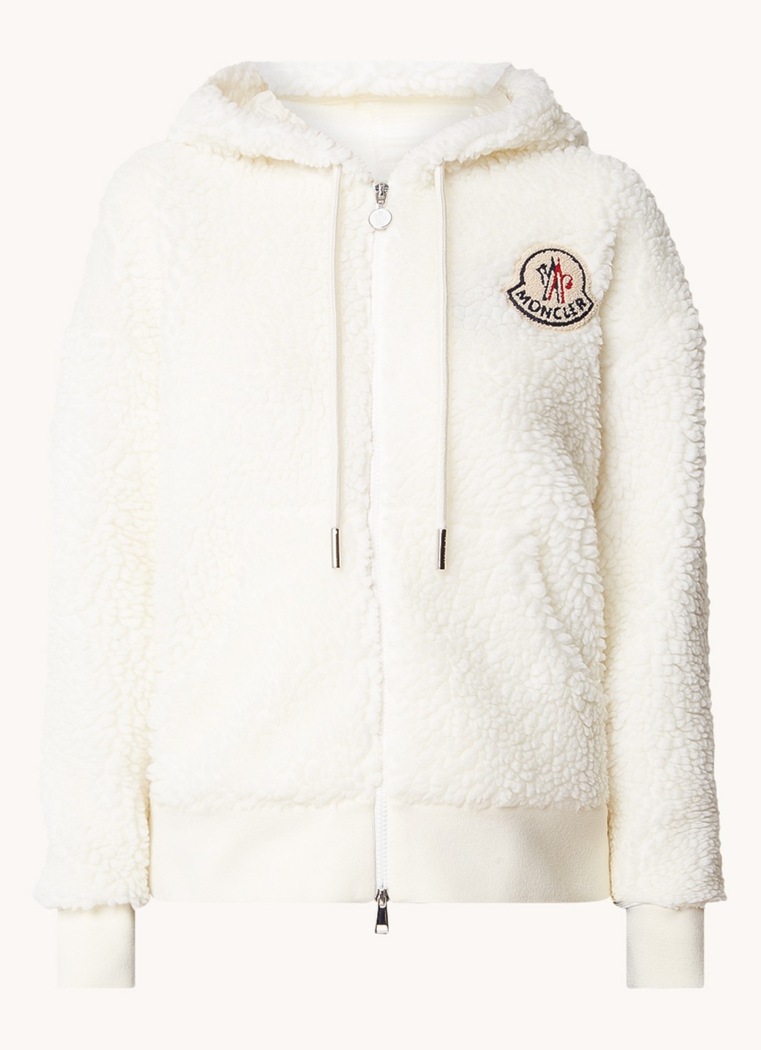 Moncler Vest van teddy met logoborduring - voorkant 2 ivoor