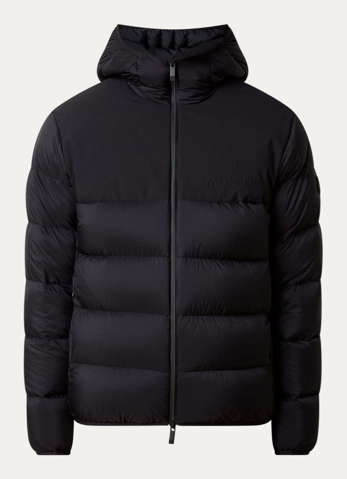 Moncler Veumont puffer jack met donsvulling en logo - voorkant zwart