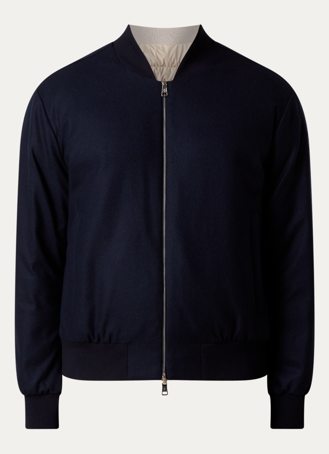Moncler Villerest bomberjack in kasjmierblend met donsvulling - voorkant donkerblauw