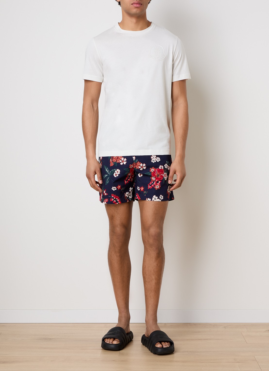Moncler Zwemshorts met bloemenprint en steekzakken - voorkant 4 donkerblauw