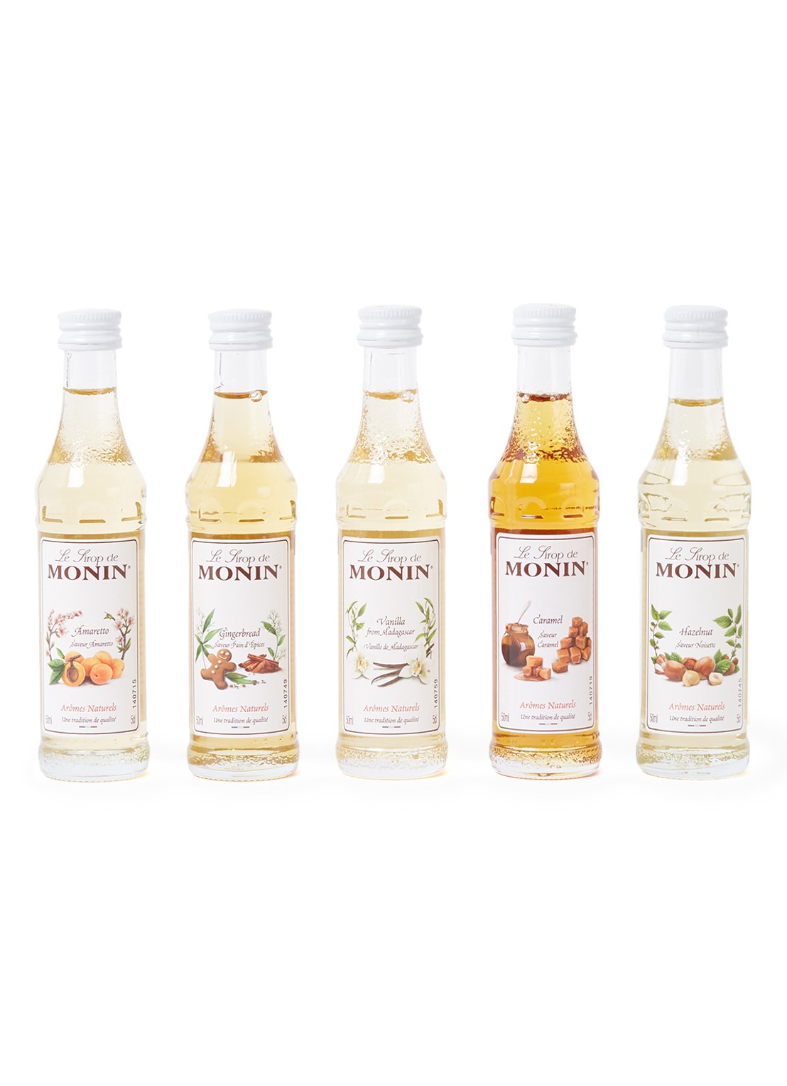 Monin Coffee Siropen geschenkset 50 ml set van 5 - voorkant wit