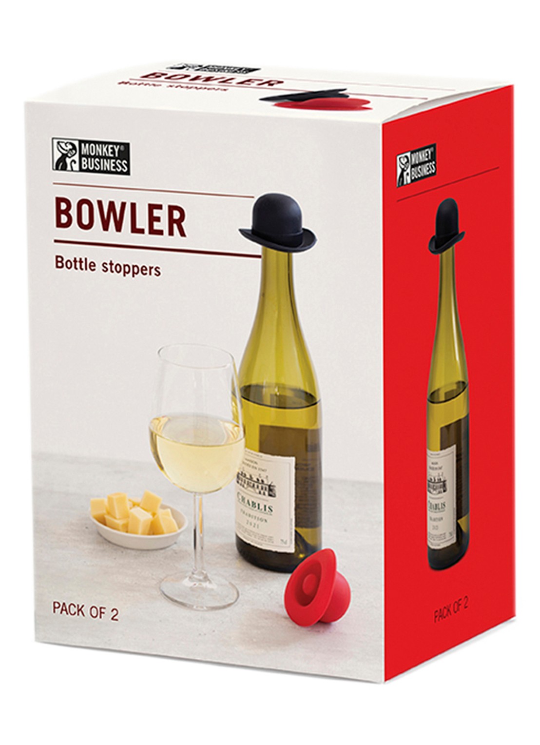 Monkey Business Bowler wijnstopper set van 2 - detail 3 zwart