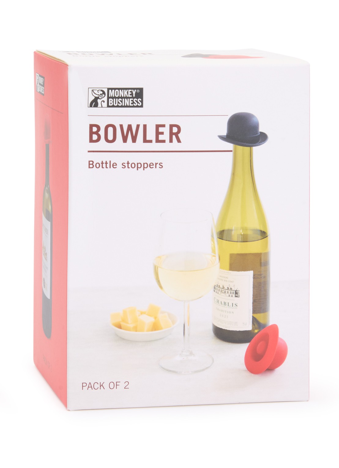 Monkey Business Bowler wijnstopper set van 2 - voorkant zwart