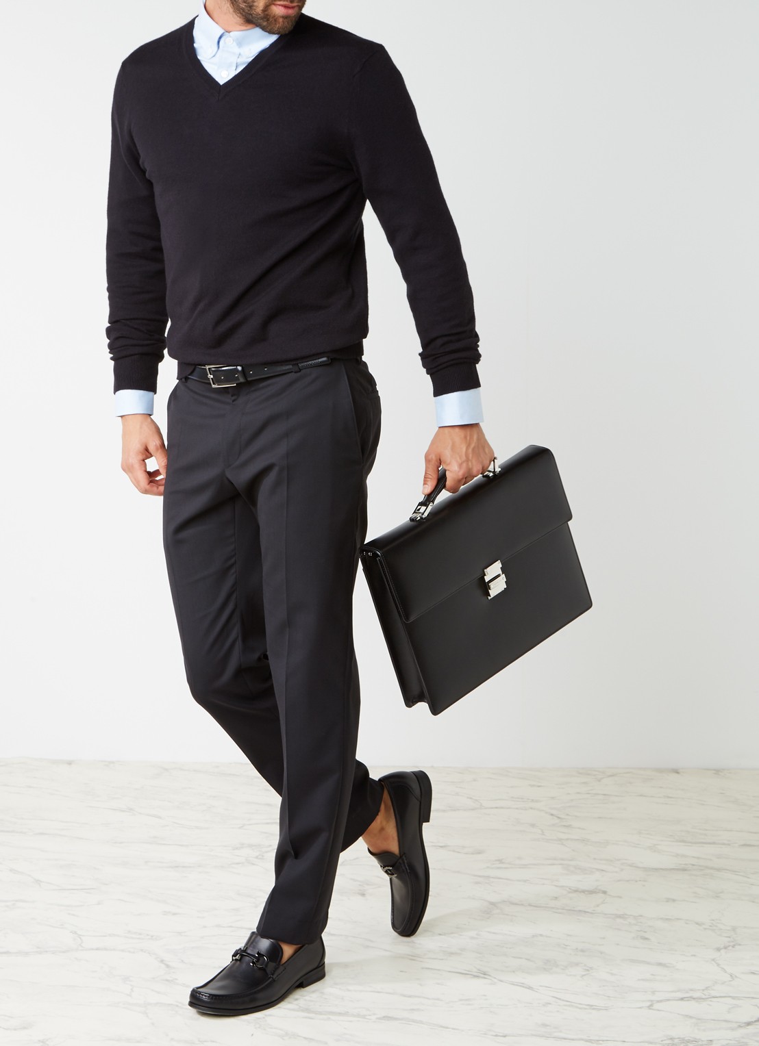 Montblanc Meisterstück Single Gusset businesstas van leer - voorkant 2 zwart