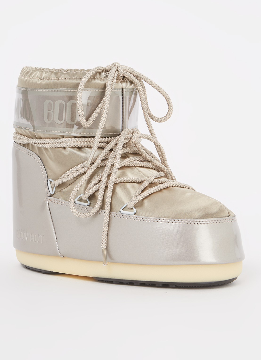 Moon Boot Icon Low Glance snowboot met waterafstotende coating en metallic finish - voorkant zilver
