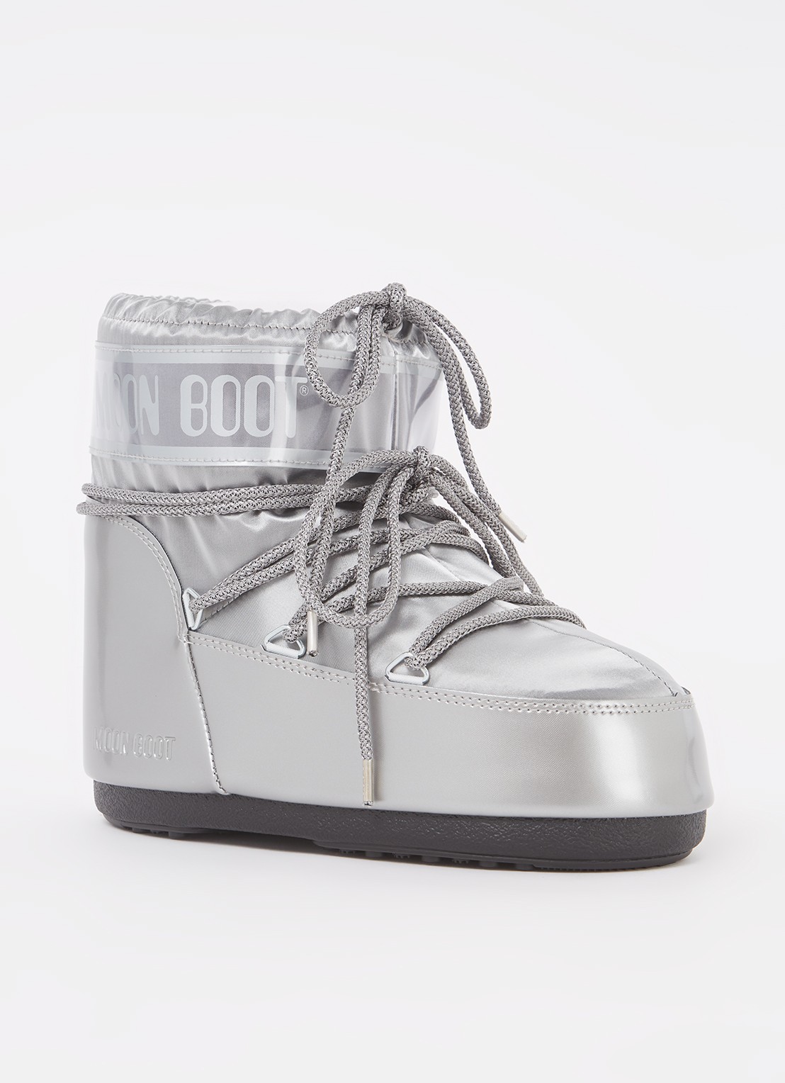 Moon Boot Icon Low Glance snowboot met waterafstotende coating en metallic finish - voorkant lichtgrijs