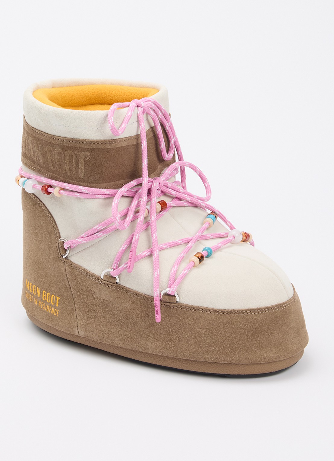 Moon Boot Icon Low snowboot van suède met kralendecoratie - voorkant 2 zand