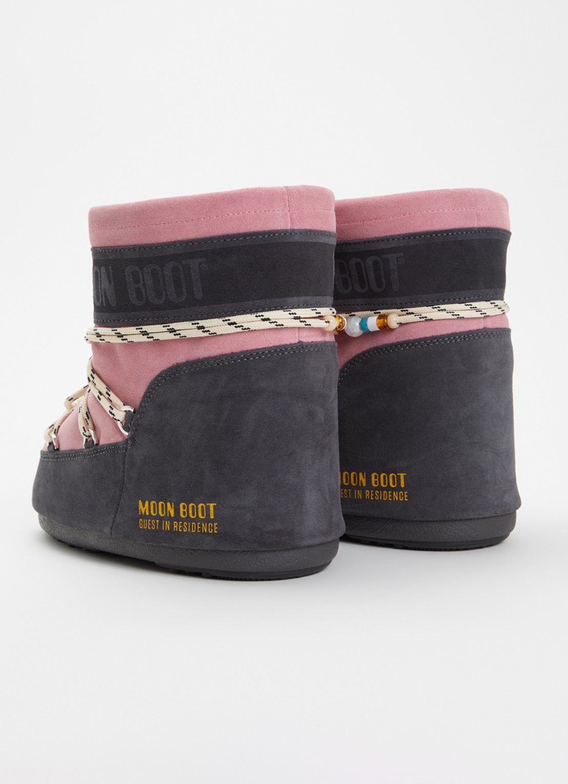 Moon Boot Icon Low snowboot van suède met kralendecoratie - achterkant roze