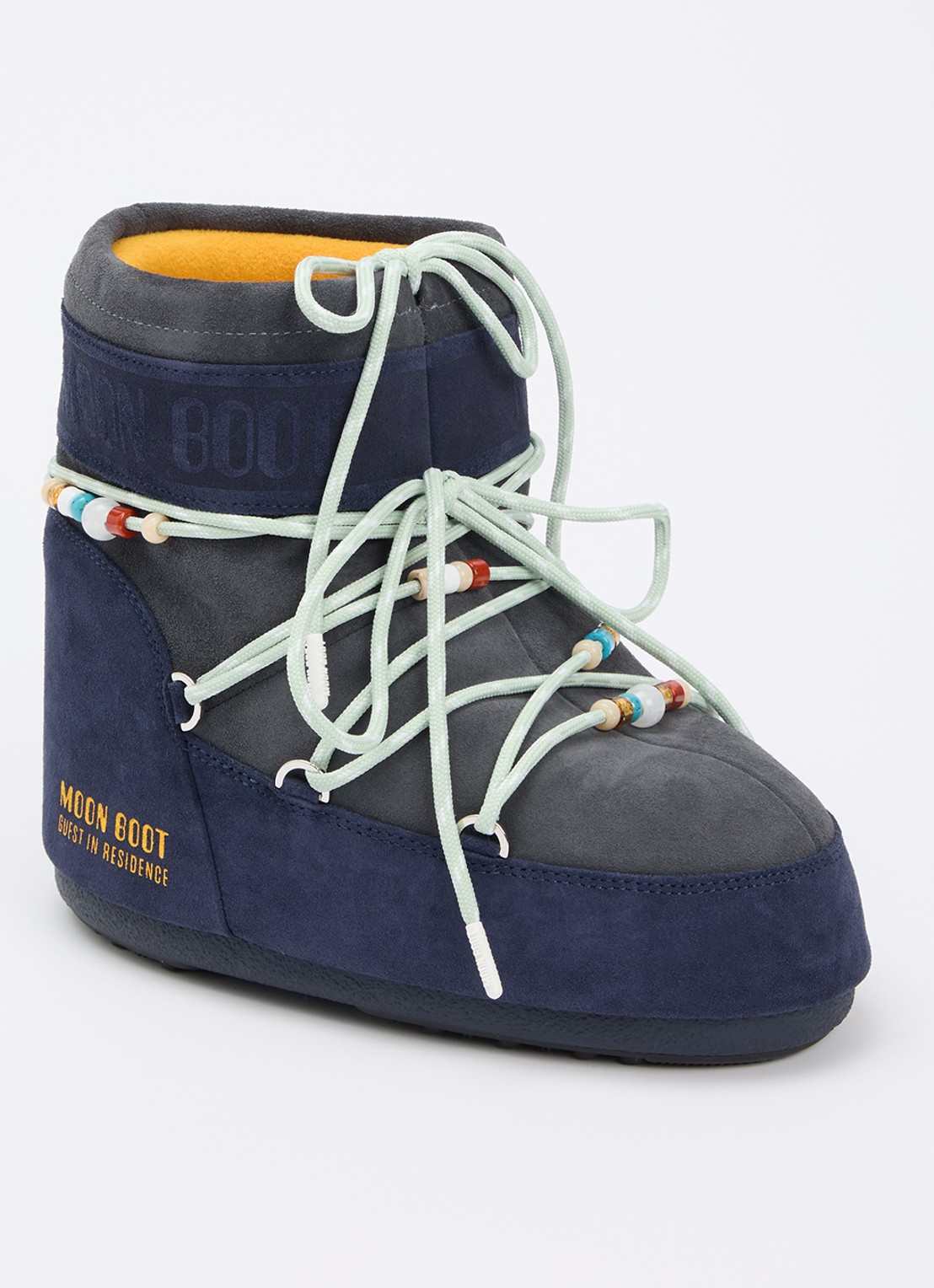 Moon Boot Icon Low snowboot van suède met kralendecoratie - voorkant 2 donkerblauw