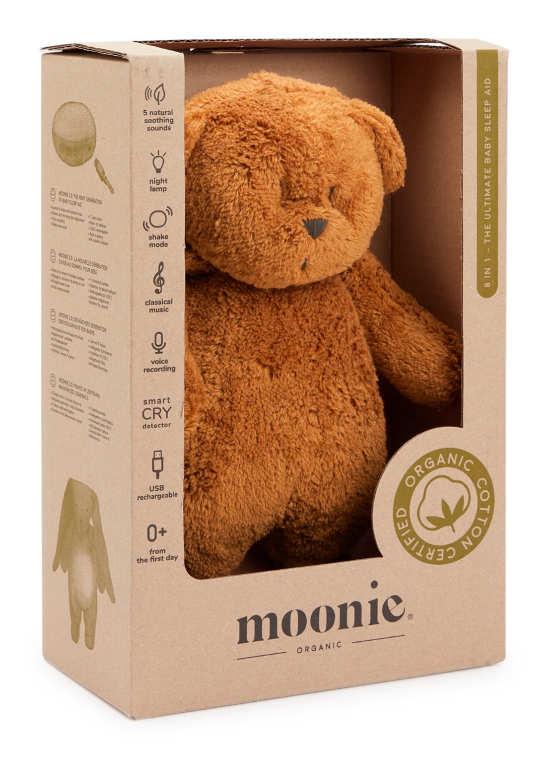 Moonie The Humming Friend Bear 2.0 muziekknuffel 28 cm - voorkant oranjebruin