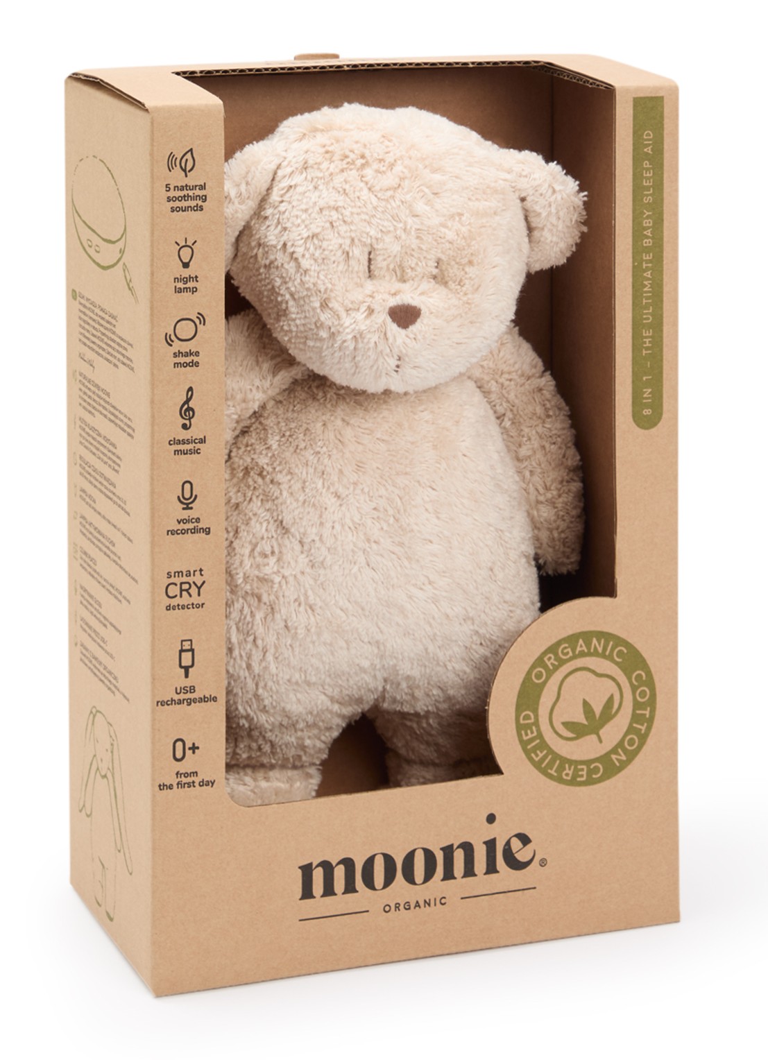 Moonie The Humming Friend Bear 2.0 muziekknuffel 28 cm - voorkant bordeauxrood