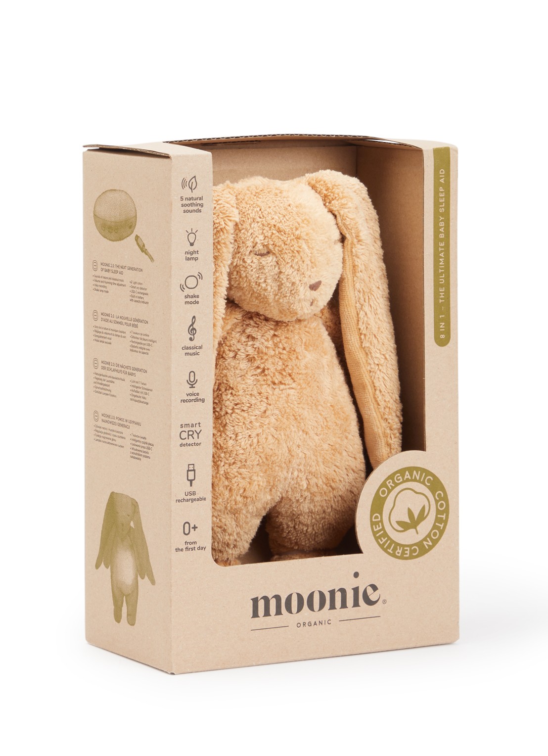 Moonie The Humming Friend Bunny muziekknuffel 28 cm - voorkant bruin