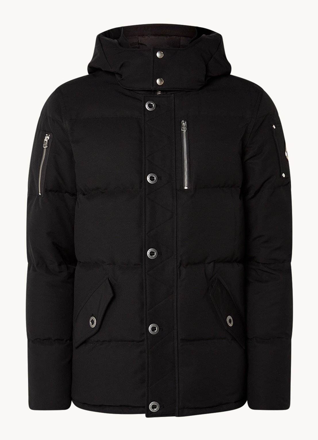 Moose Knuckles Forrestville puffer jack met donsvulling en afneembare capuchon - voorkant 4 zwart