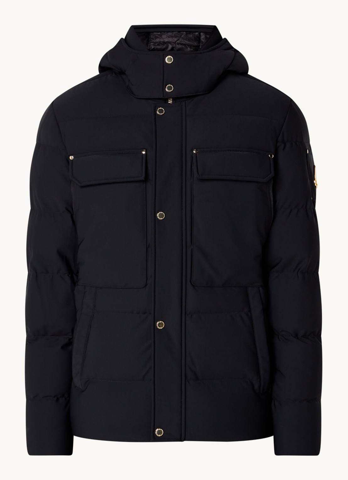 Moose Knuckles Gold Skillman puffer jack met donsvulling en afneembare capuchon - voorkant 4 zwart