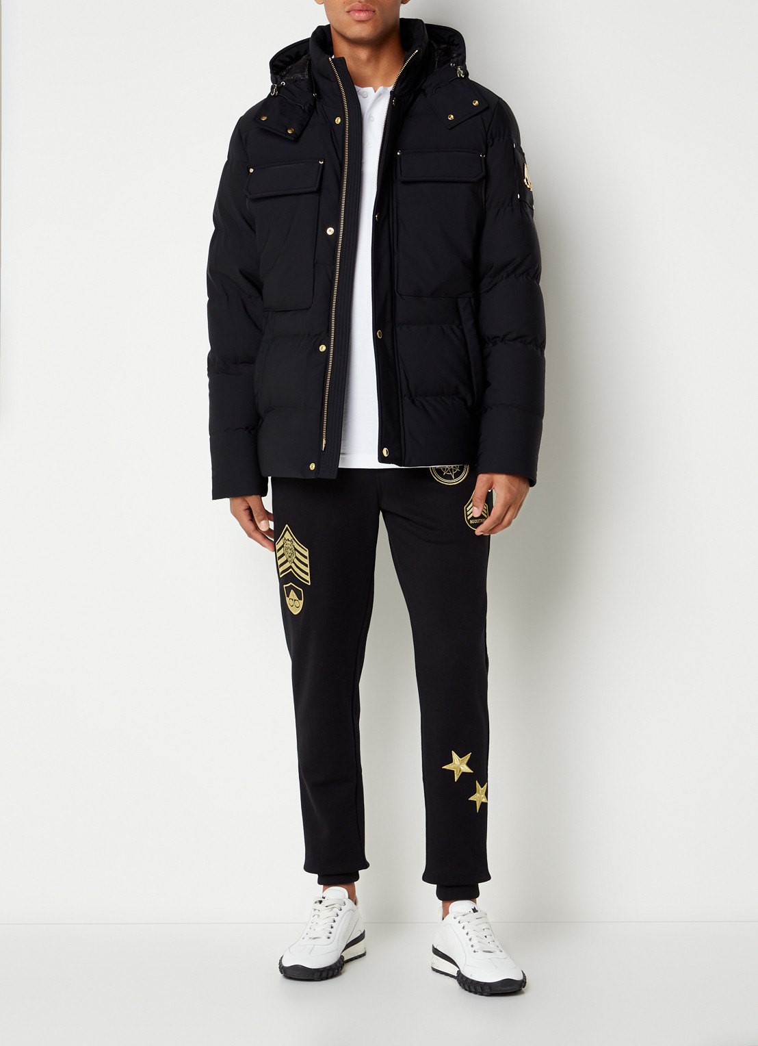 Moose Knuckles Gold Skillman puffer jack met donsvulling en afneembare capuchon - voorkant 5 zwart