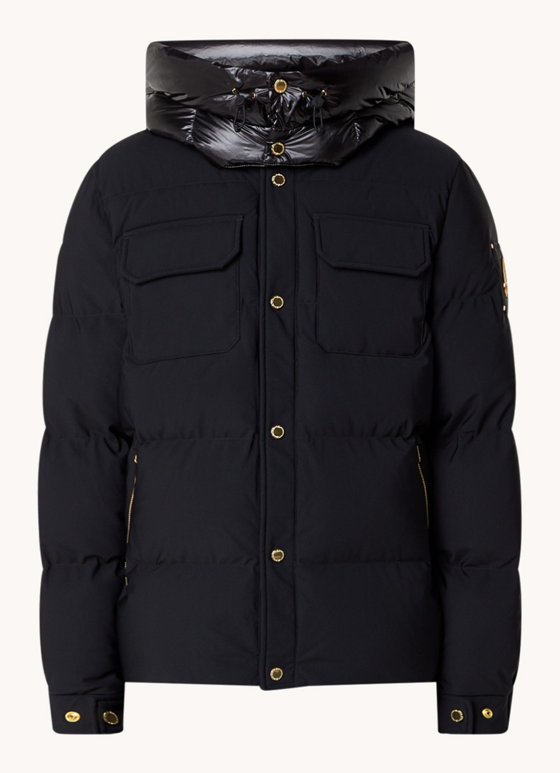 Moose Knuckles Puffer jas met donsvulling en ritszakken - voorkant zwart