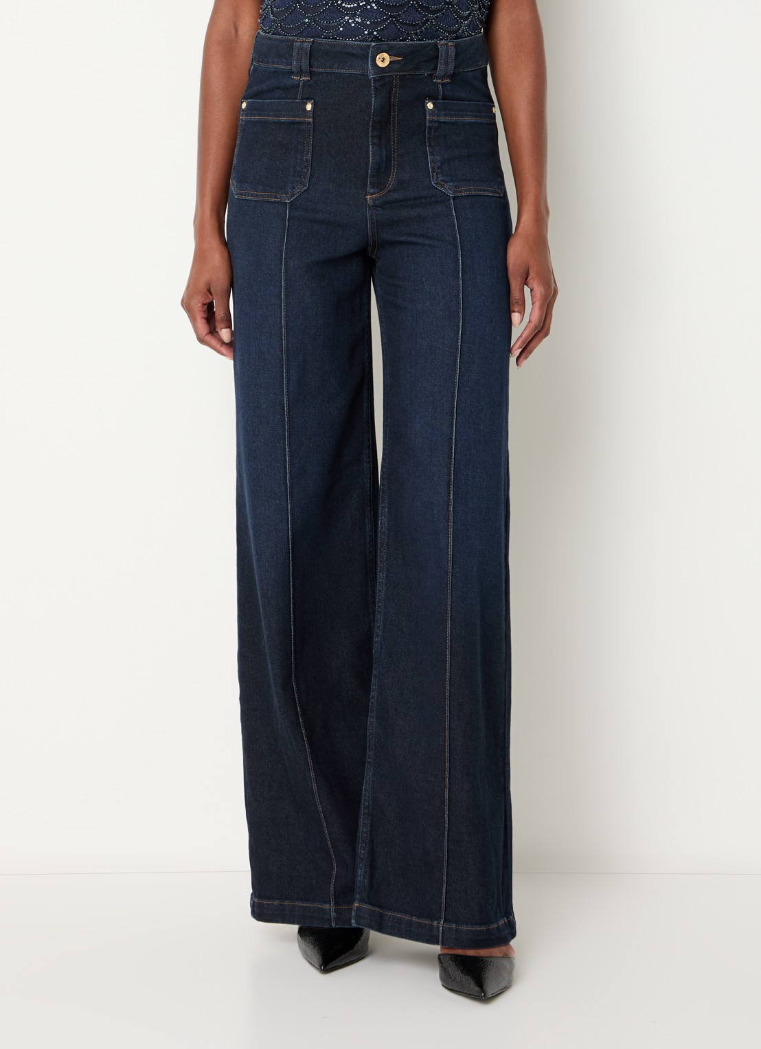 Mos Mosh Colette high waist flared jeans met donkere wassing - detail 3 indigo