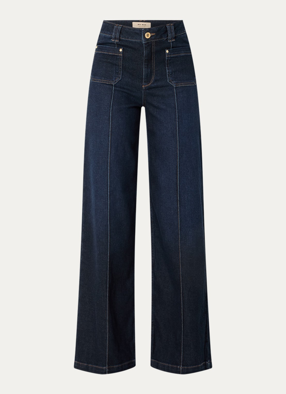 Mos Mosh Colette high waist flared jeans met donkere wassing - voorkant indigo