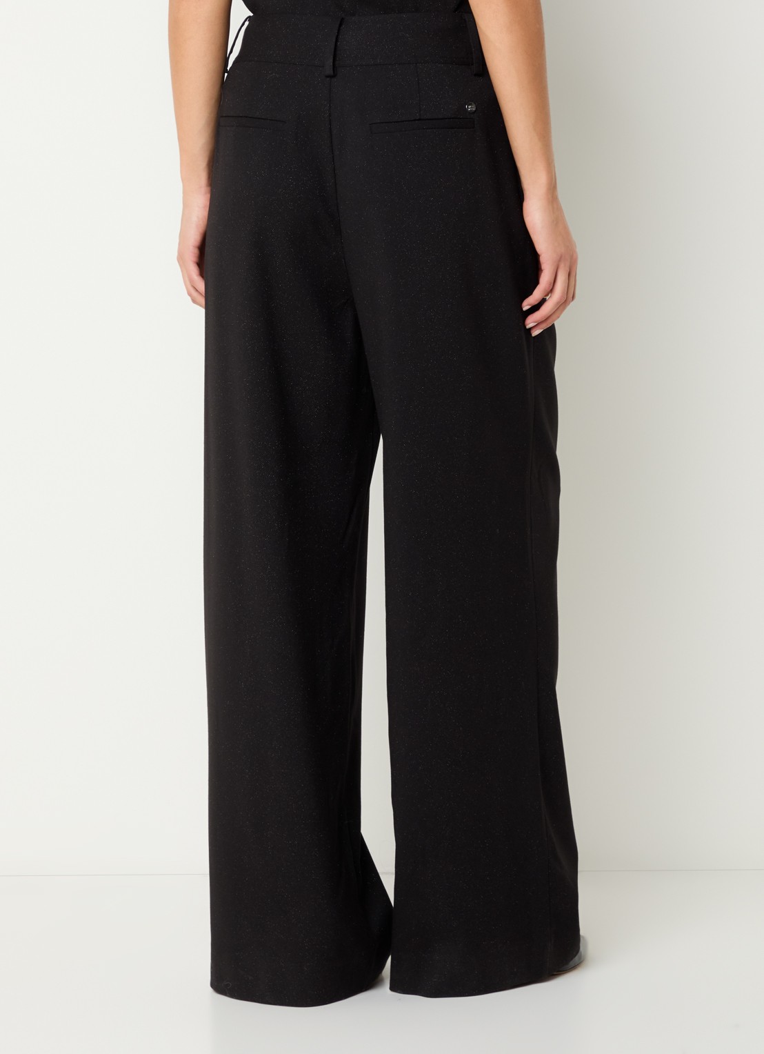 Mos Mosh Evie high waist wide fit pantalon met lurex - achterkant zwart