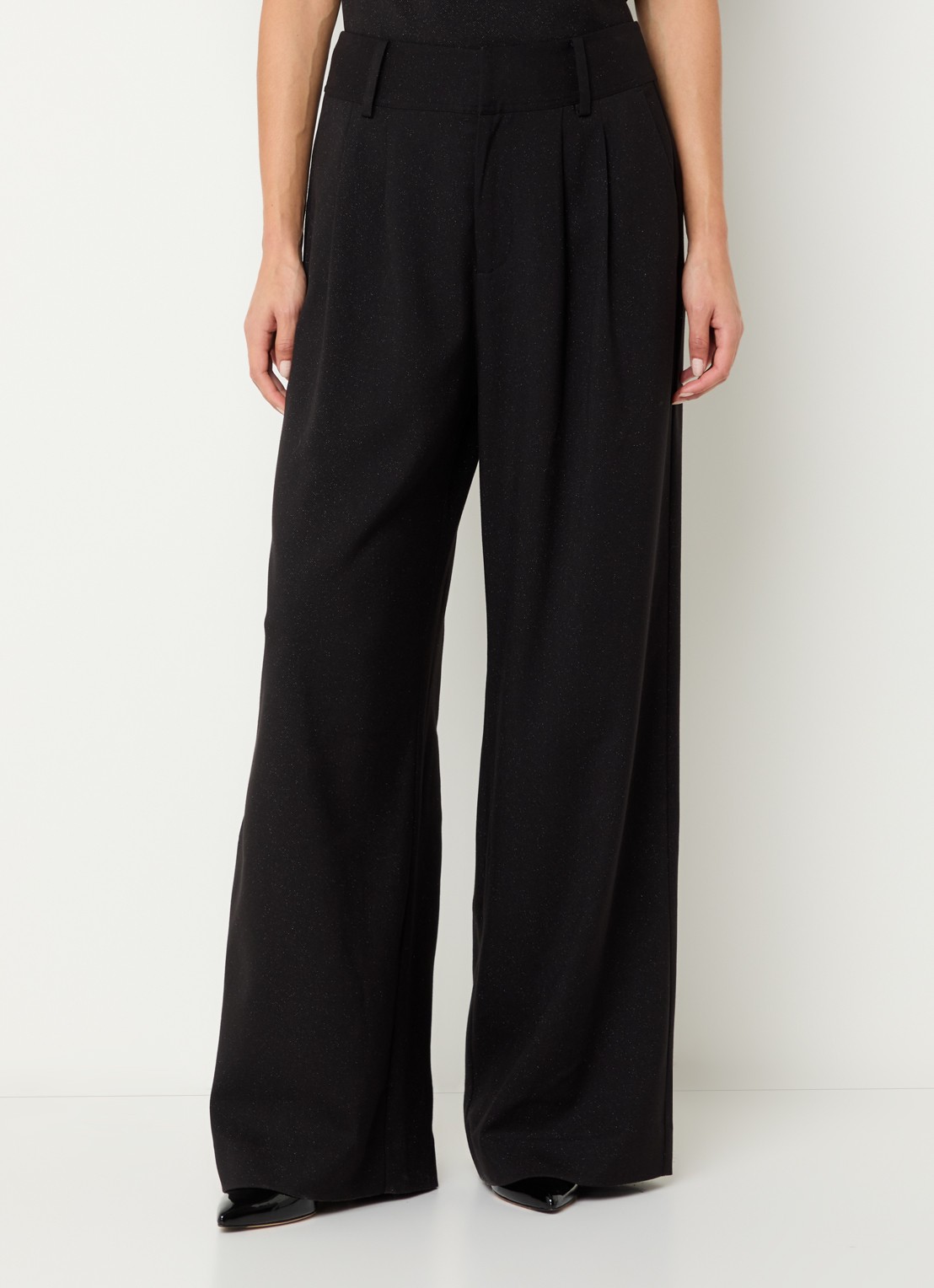 Mos Mosh Evie high waist wide fit pantalon met lurex - detail 2 zwart