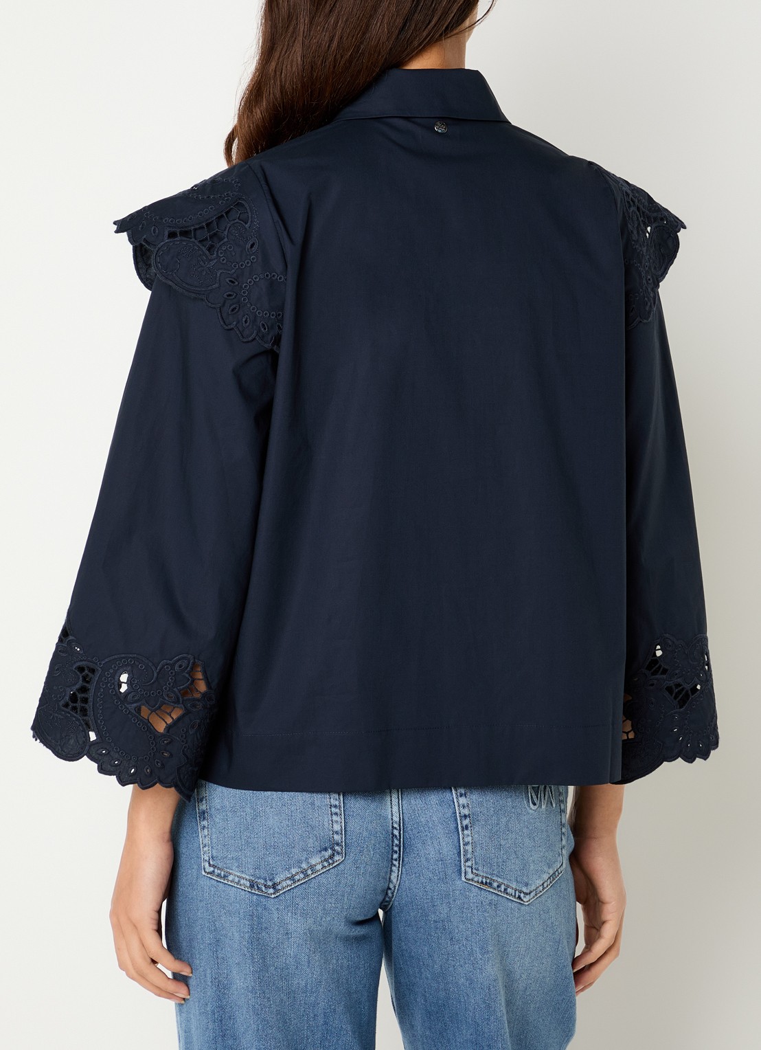Mos Mosh Heliam A-lijn blouse met broderie en trompetmouw - achterkant 3 zwart