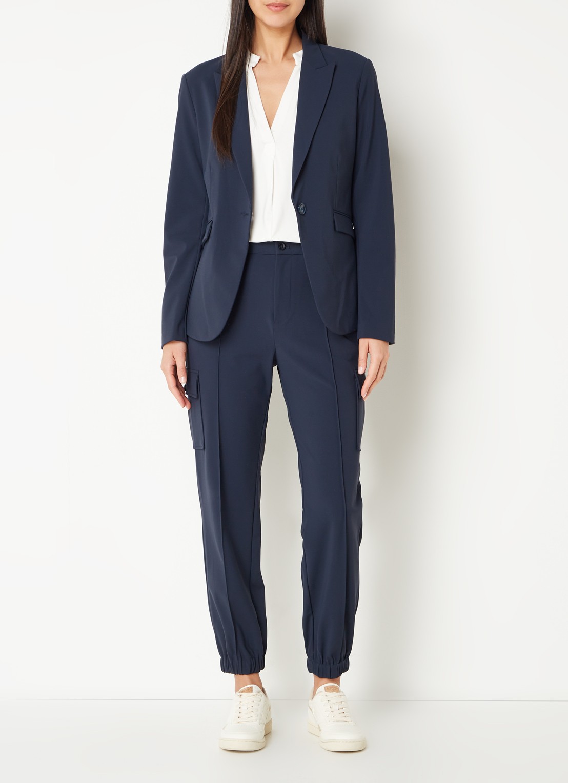 MOS MOSH MMAntina Izzy high waist tapered fit broek - voorkant 2 donkerblauw