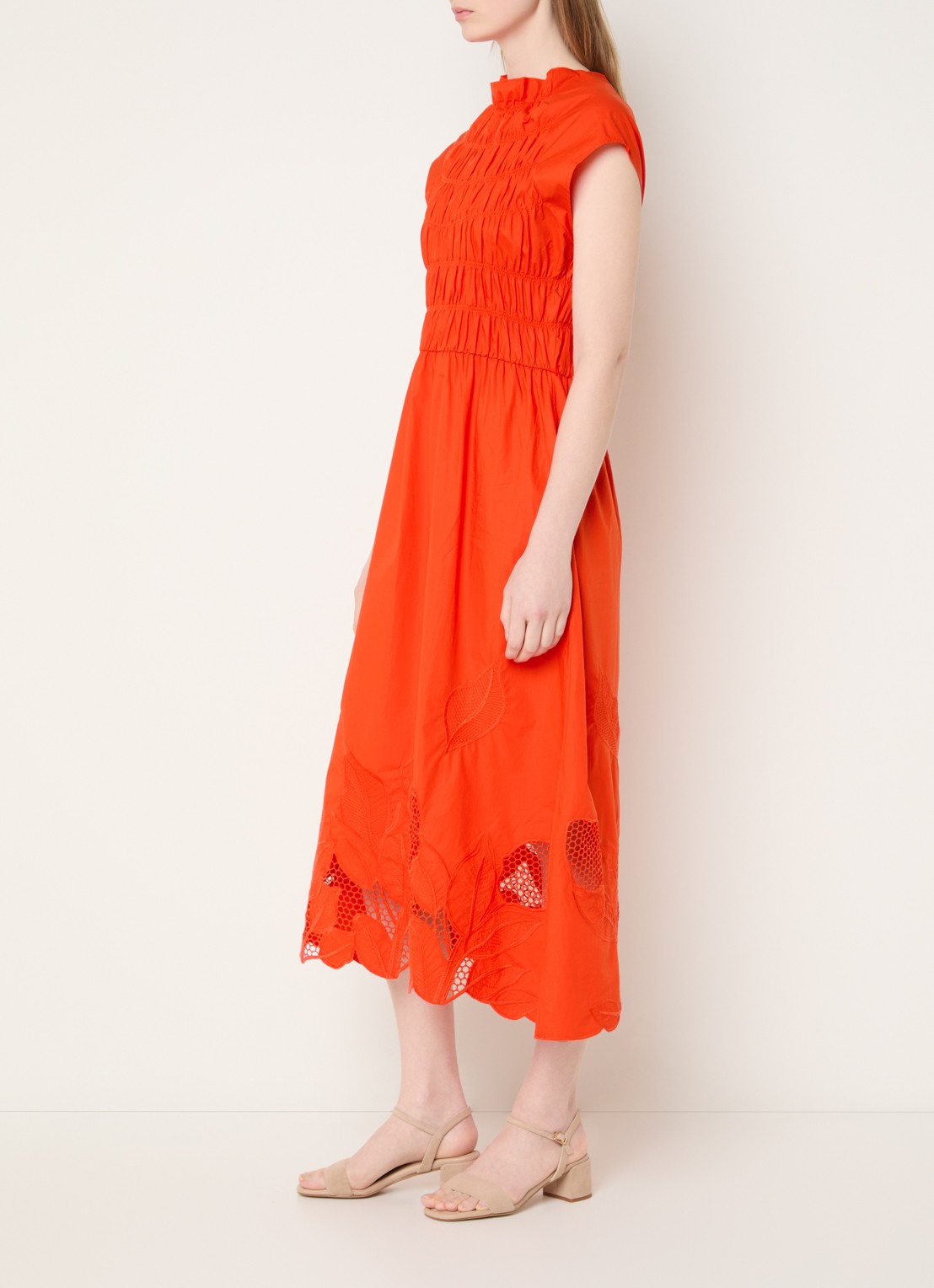 Mos Mosh MMAria midi jurk met broderie  - voorkant 4 orange