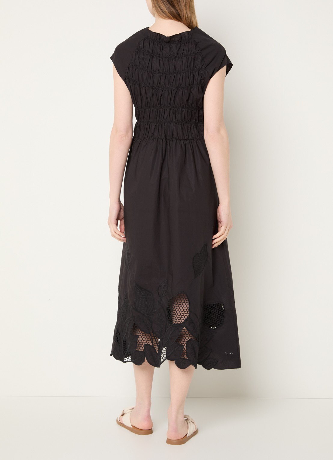 Mos Mosh MMAria midi jurk met broderie  - achterkant 3 zwart
