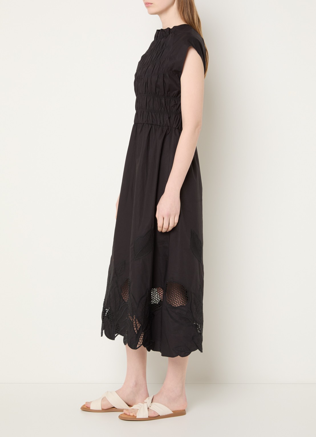 Mos Mosh MMAria midi jurk met broderie  - voorkant 2 zwart