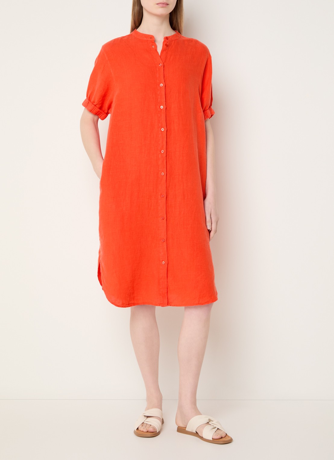 Mos Mosh MMArleth midi jurk in linnenblend - detail orange