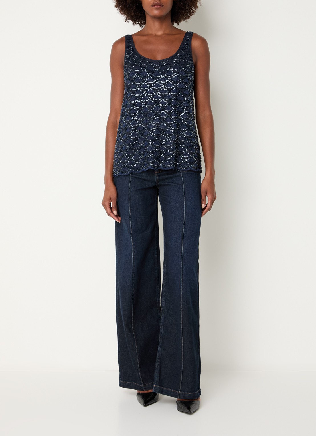 Mos Mosh MMAstra tanktop met strass - voorkant 4 donkerblauw