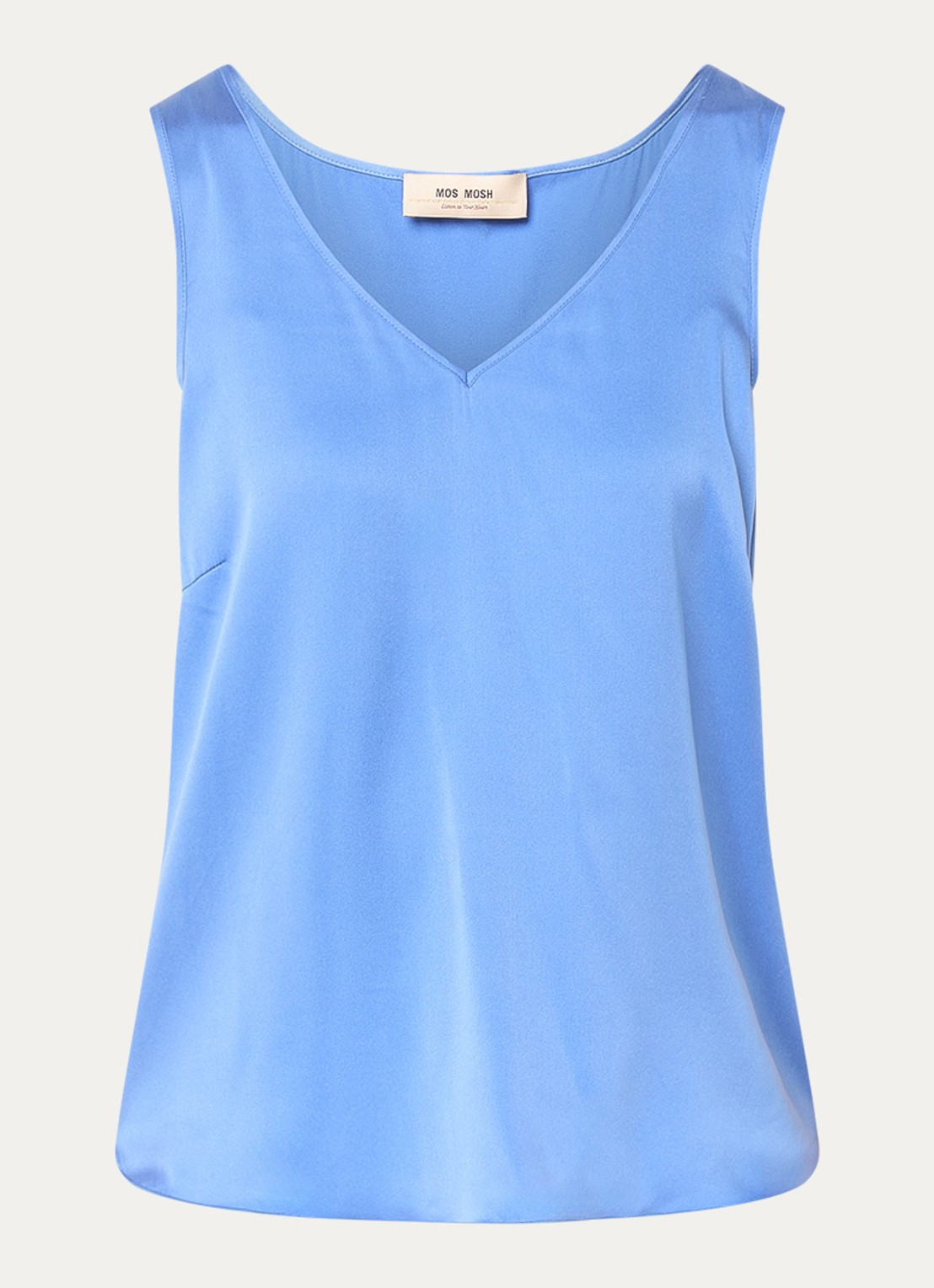 Mos Mosh MMAstrid mouwloze top van satijn - voorkant 2 blauw