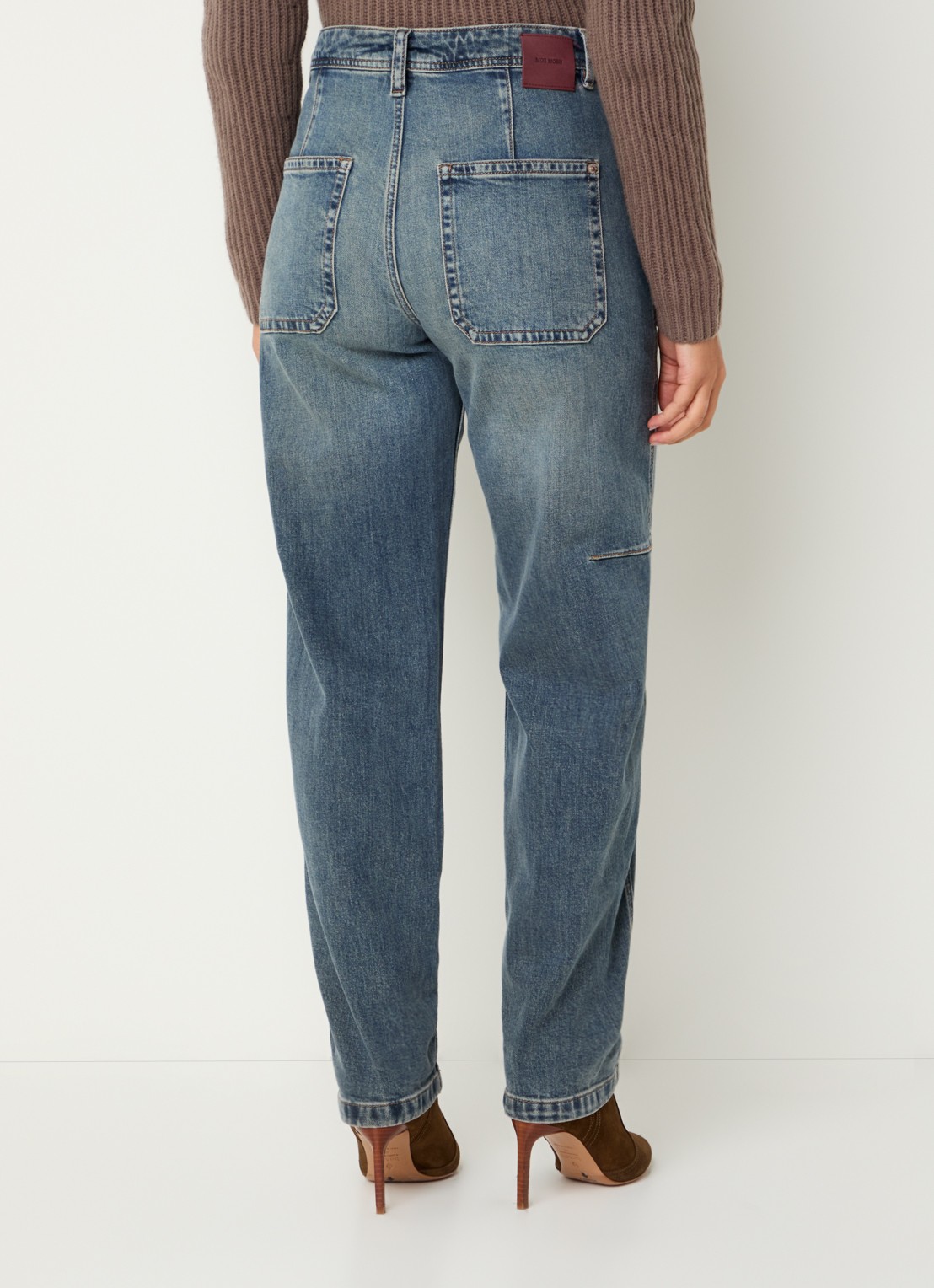 Mos Mosh MMAymen Kyoto high waist tapered jeans met steekzakken - achterkant 3 indigo