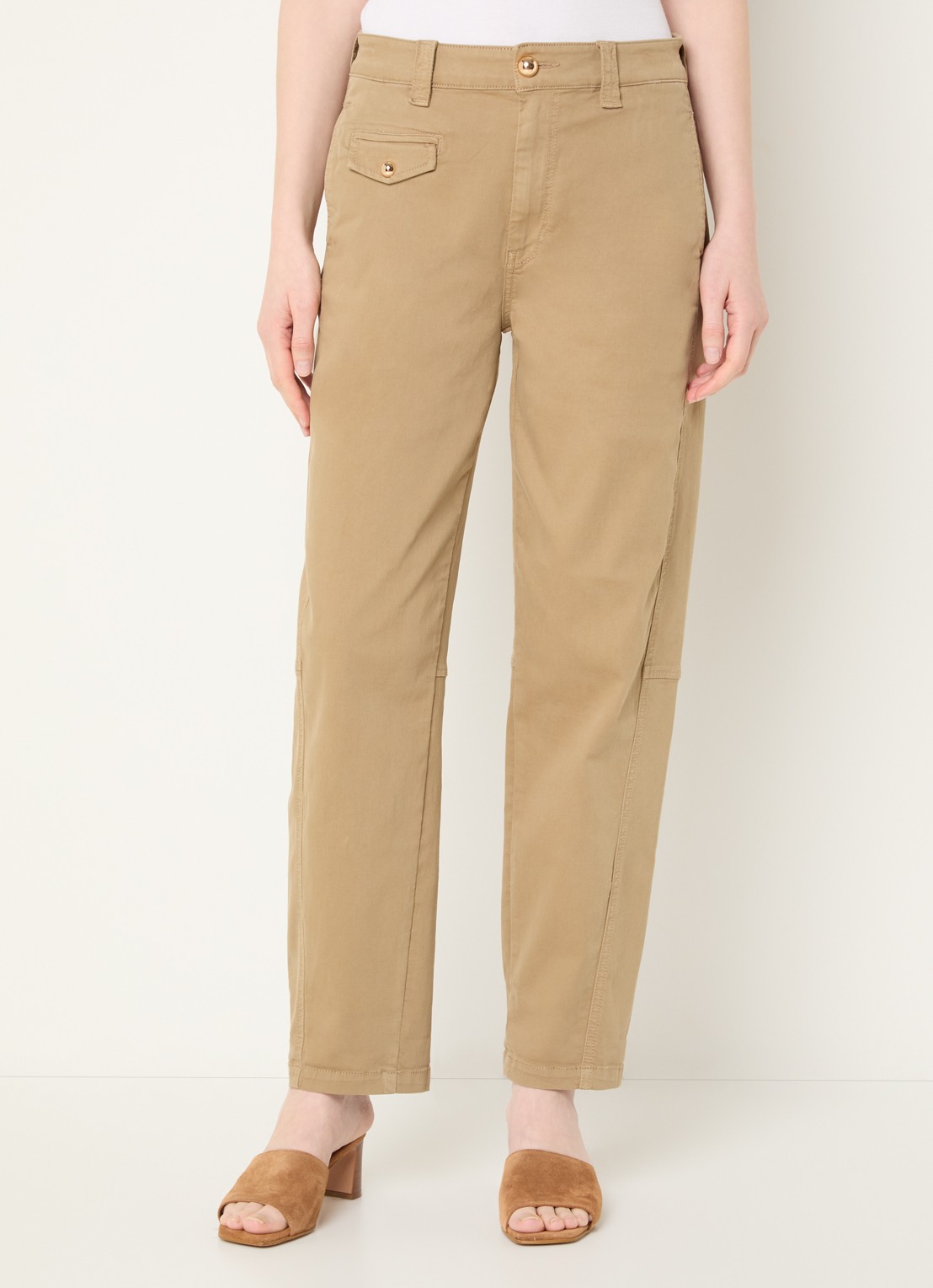 Mos Mosh MMAYmen Len high waist tapered fit chino met steekzakken - detail 3 beige