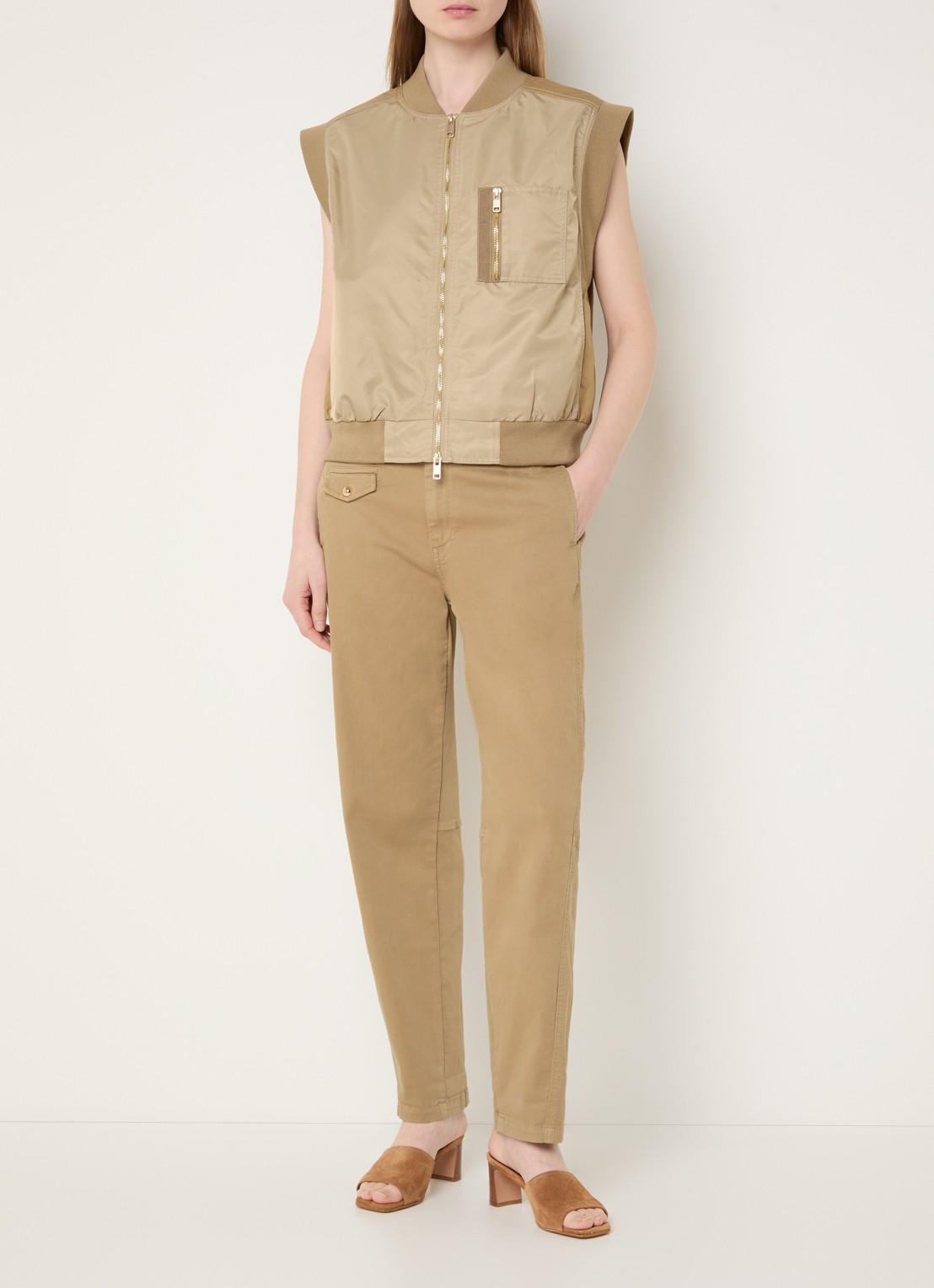 Mos Mosh MMAYmen Len high waist tapered fit chino met steekzakken - voorkant 2 beige