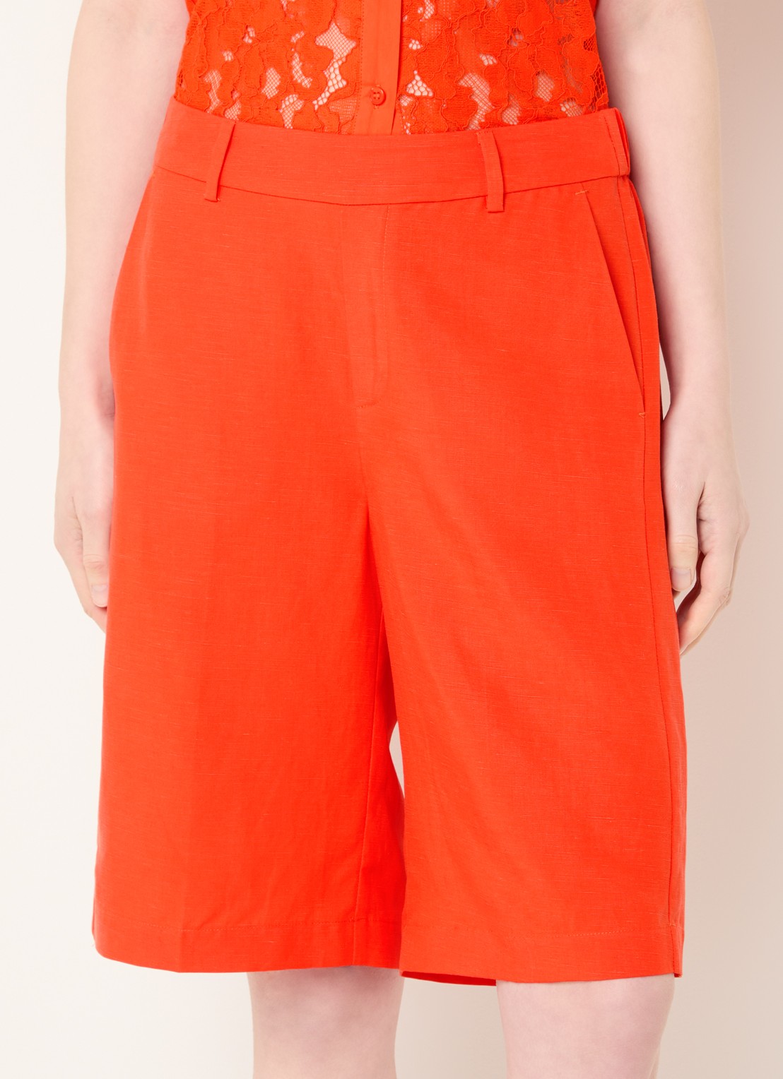Mos Mosh MMBai Alexis straight fit korte broek in linnenblend met steekzakken - detail 4 orange