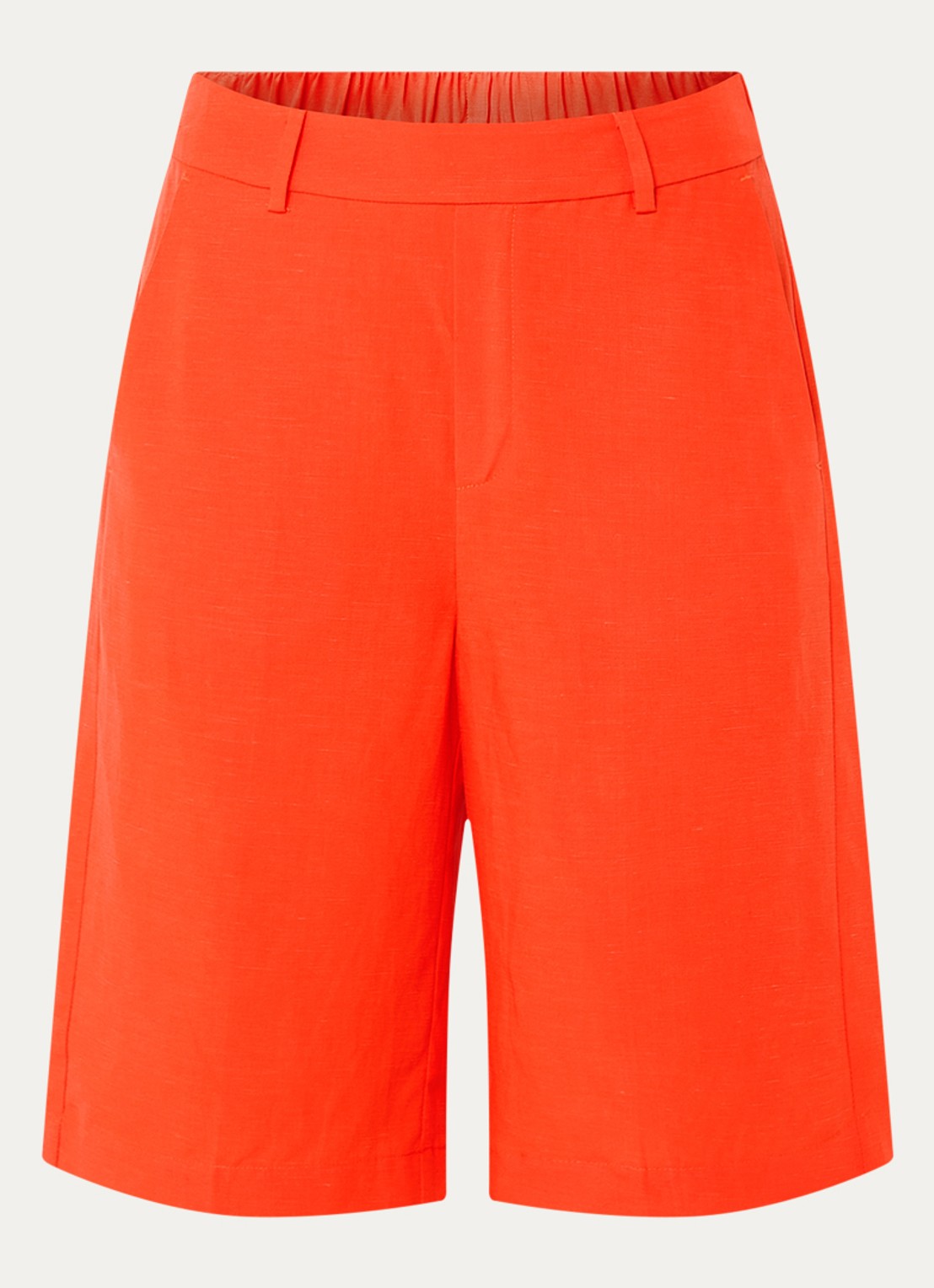 Mos Mosh MMBai Alexis straight fit korte broek in linnenblend met steekzakken - voorkant 2 orange